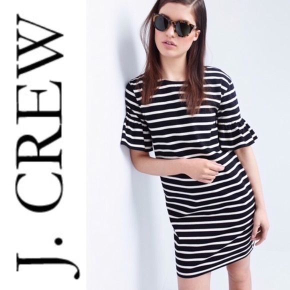 J. Crew Dresses & Skirts - J. Crew Ruffle Sleeve Striped Dress